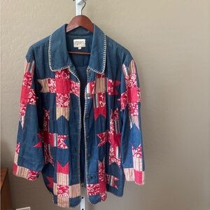 Vintage 100% Susan Bristol Red and Blue Patchwork Jean Jacket